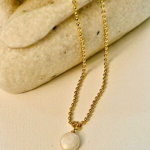 Pearl charm ball chain 18K gold plated necklace 19”
